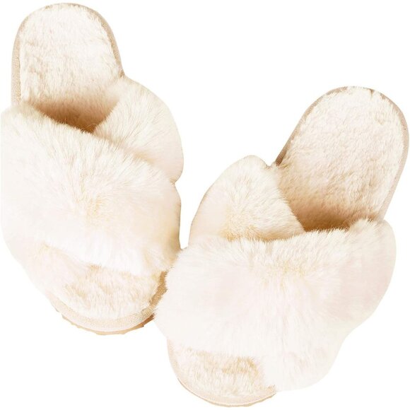 Luxurious Women's Cross Band Fuzzy Slippers - Soft Cozy Open Toe Comfort - Picture 3 of 6